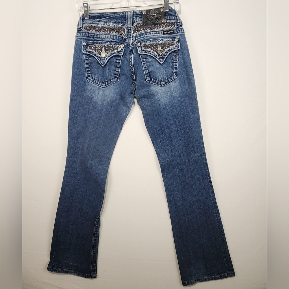 Miss Me Women's Blue Easy Boot‎ Jeans with Embellished Pockets Size 28